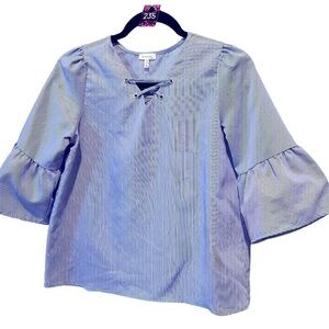 235. MONTEAU Girls Blouse Bell Sleeves Striped XL